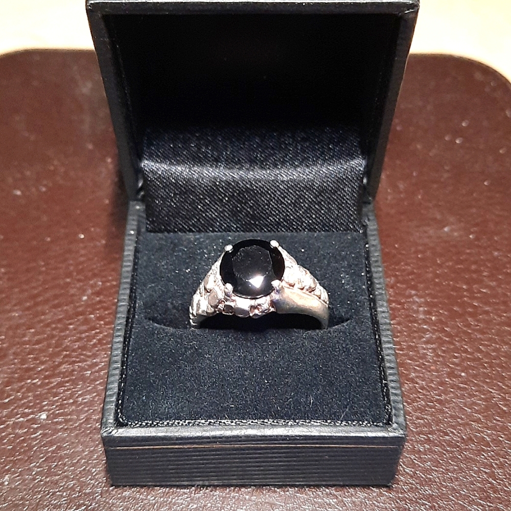 Man's Ring-Sterling Silver-Black Spinel-Size 10